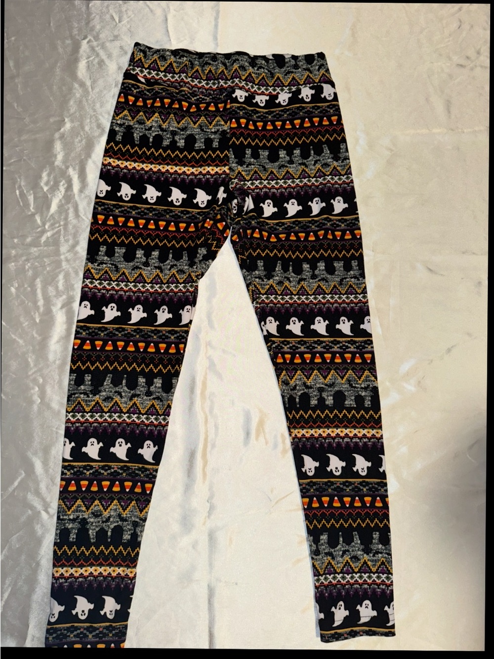 Time and Tru Black Leggings with White Ghosts and Orange Accents